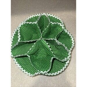 Vintage Bread Roll Biscuit Cozy Holder Liner Warmer Green Polka Dot Ric Rac